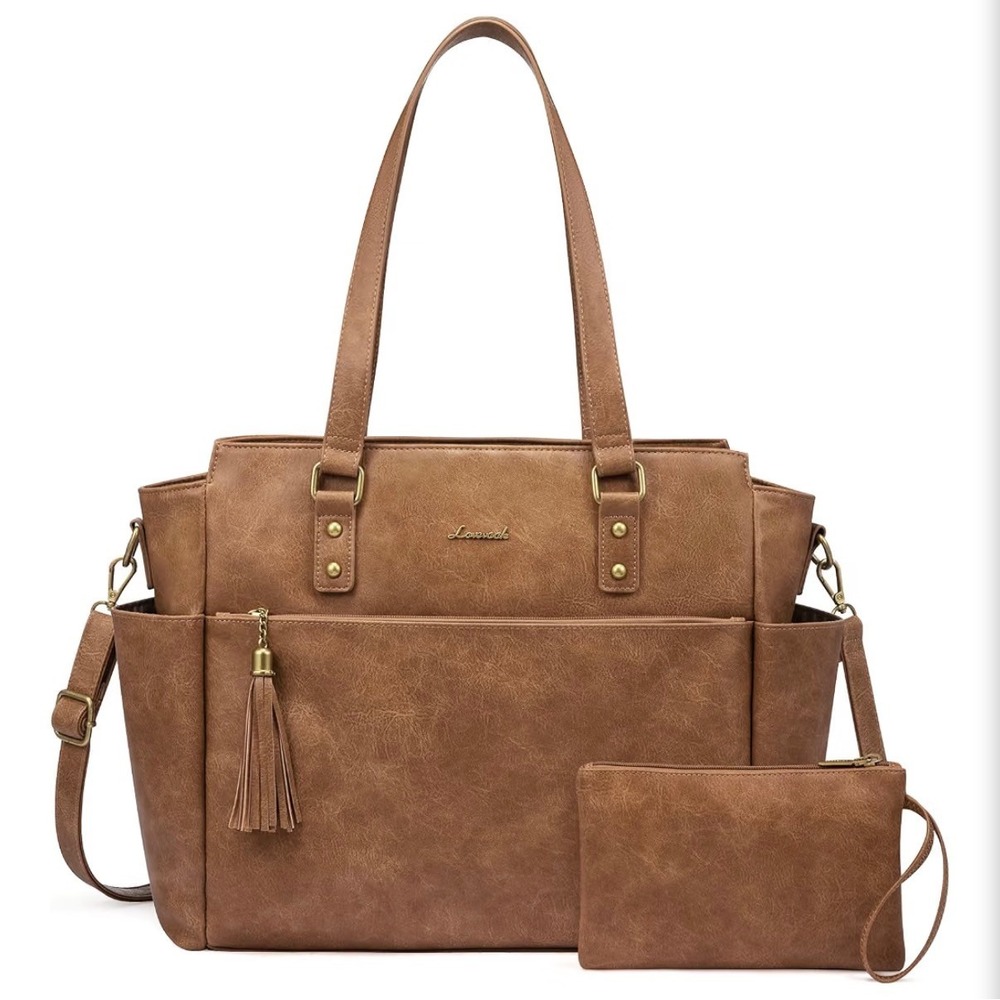 LOVEVOOK Laptop Tote Bag Women Work Bag 15.6" Laptop 40oz Cup Holder Brown New